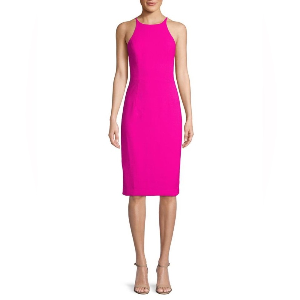 NWT Black Halo Fuchsia Sleeveless Halter Sheath Dress